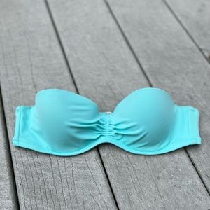 Victoria’s Secret strapless Bikini Top Tiffany Blue swimsuit! 34A  3 adjustments